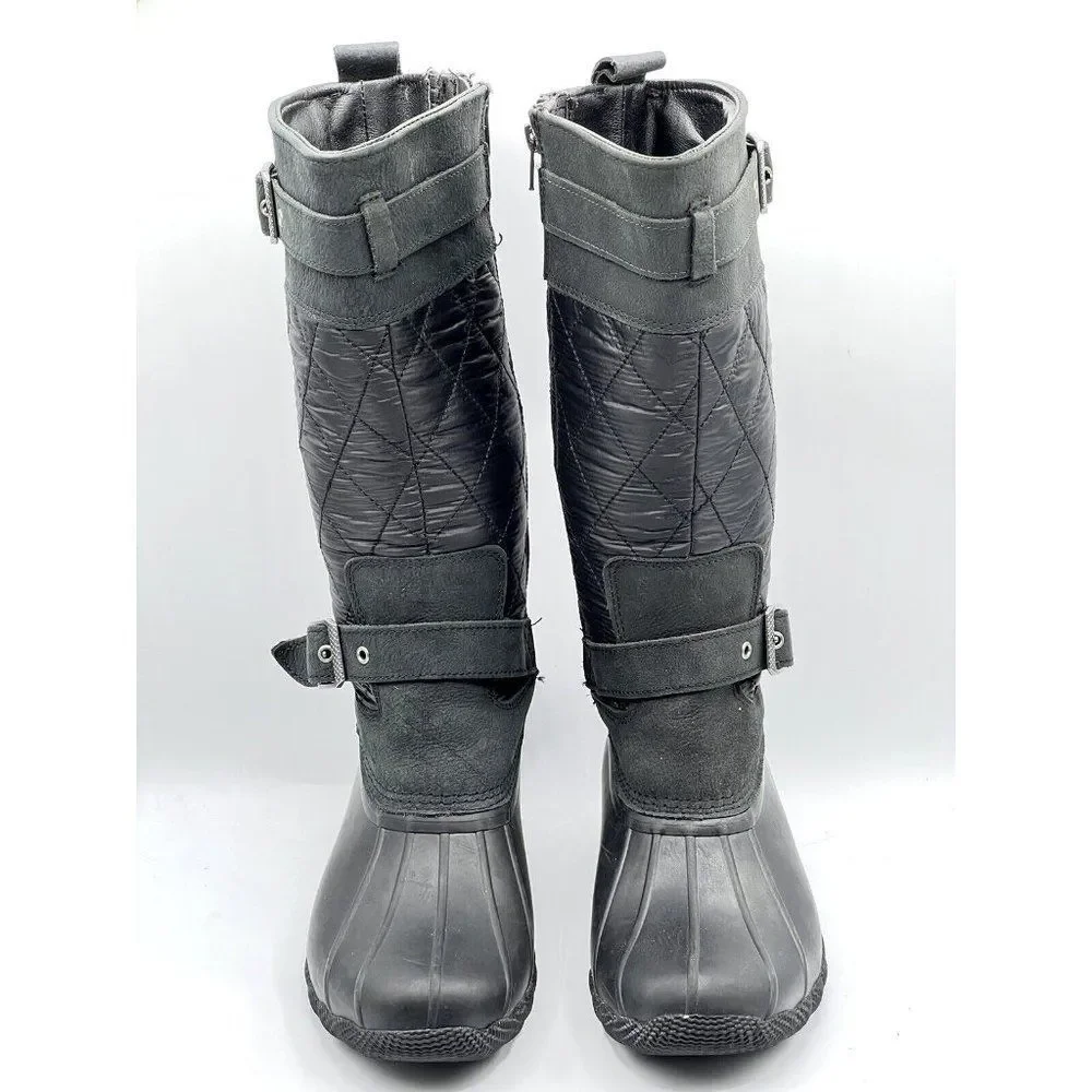 Sperry Saltwater Tall Buckle Nylon Quilt Rain Boot Black Women's Size 7.5 - Picture 6 of 10